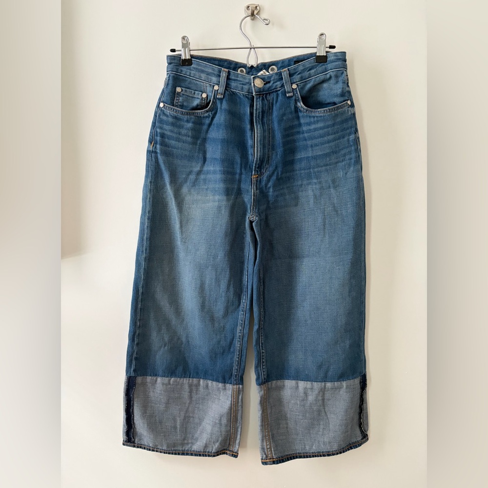 Rag & Bone Wide Leg Reverse Denim Cuffed Jeans